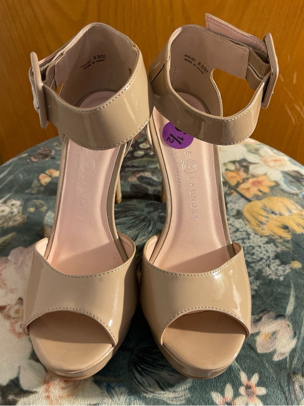 Chinese Laundry Nude Patent Ankle-Strap Platform Heels